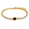 Bracciale tennis placcato oro 18K in acciaio inossidabile con zirconi e gemma nera rettangolare - Oro Nero