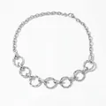 Silver stainless steel necklace with seven hammered texture rings and adjustable chain - Silver Circle Link Necklace (PDD1086)