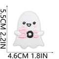 Ghost iron-on patch with pink BOO embroidery and cute expression, size 5.5cm x 4.6cm - No.7 (Large)