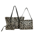 Three-piece leopard print tote bag set featuring large capacity and versatile shoulder straps - Three-Piece Set / Brown Leopard