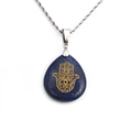 Lapis lazuli Hamsa Hand pendant necklace on silver twisted chain over white background - Lapis Lazuli with 60CM Rope Chain