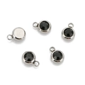 Five silver stainless steel round charms with black cubic zirconia birthstones for DIY jewelry - Steel Color-K(Black)