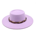 Purple wool felt wide brim boater hat with a colorful woven decorative band - M (56-58cm) / Taro Purple