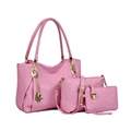 Pink embossed three-piece handbag set with tote, crossbody bag and clutch purse - Light Purple