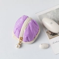 Purple quilted cotton earphone pouch with a decorative pearl pendant and zipper closure - Violet