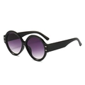 Classic round black sunglasses with purple gradient lenses and silver temple accents - Black Frame Gradient Gray Lens