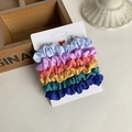 Set of 6 colorful satin scrunchies in pastel and deep tones on white display card - Bright Color Mix