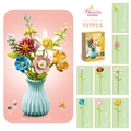 737pcs building block flower bouquet with blue vase toy set in vibrant multicolor - Lily Multifloral Chrysanthemum Style (109-5)