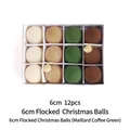 Set of 12 flocked 6cm Christmas balls in Maillard tones for tree decoration - 6cm Flocked Christmas Ball (mailard Coffee Green)