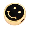 DIY golden round smile face charm bead with black enamel drip oil finish for jewelry making - Smile-Black