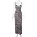 Detailed view of the leopard print slip dress with slim fit and elegant long hemline - S / Leopard Print