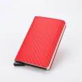 Slim RFID blocking wallet in red carbon fiber finish with automatic pop-up button - Carbon Fiber Red