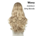 Rear view of long wavy dirty blonde U-part wig extension on a studio mannequin - 24 inch