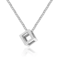 Minimalist silver square cube pendant necklace with polished cuban chain for men - Silver Cube + 60cm Chain