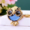 Golden owl keychain with blue gemstone inlay and sparkling rhinestones for handbags - Gemstone Owl Royal Blue / Single OPP Bag Packaging