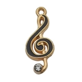 Golden treble clef charm with black enamel and sparkling crystal for DIY jewelry - Black Treble Clef