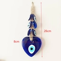 Decorazione da parete cuore malocchio blu con corda intrecciata e perline, 26cm - Cuore Grande Malocchio Stile A (Lunghezza Totale 26cm)
