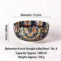 Bohemian style 6-inch ceramic mandala pattern bowl with a 1000ml capacity and colorful motifs - 6 Inch Straight Bowl - No. 4 / Multicolor 4