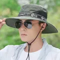 Men's wide brim army green outdoor sun hat with breathable mesh and adjustable strap - Army Green F-14
