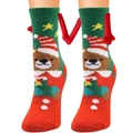 Calze natalizie in pile corallo rosse e verdi con orso e design con mani magnetiche - Pattern 18 (Green Xmas Bear Bow)