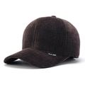 Men's dark brown corduroy winter baseball cap with plush lining and ear protection flaps - Coffee