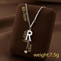 Silver titanium steel necklace with 'R' letter pendant and cubic tassel detail - Letter R / Silver