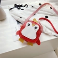 Cute red penguin cartoon crossbody bag for kids with PU leather and shoulder strap - Red