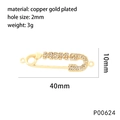Macro shot of 40mm gold-plated copper safety pin charm with crystal heart and size specs - Heart Safety Pin-P00624