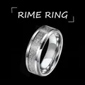 Macro shot of silver titanium ring with textured rime pattern and polished edges - Size 6 / Steel Rime Texture Style