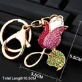 Pink crystal tulip flower keychain in gold alloy with lobster clasp and ring - Rose Red Waterdrop Rose