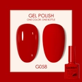 Deep red gel nail polish bottle with matching glossy and matte finish swatches G058 - Red (058)