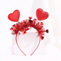 Valentine's Day red sequin heart headband with metallic tinsel decor on white stand - Red Sequin Heart Tinsel Headband (No. 21)
