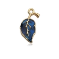 Cute dark blue enamel leaf pendant with gold metallic border and hanging ring charm - Blue Leaf