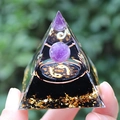 Handmade resin pyramid featuring amethyst sphere, Cancer zodiac symbol, and gold foil base - YB19 Cancer [5cm]