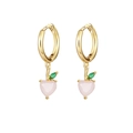 Charming peach drop earrings featuring pink heart-shaped crystal and gold metal hoops - Peach Earrings