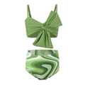 Mädchen Meerjungfrau Bikini-Set mit grünem Schleifenoberteil und gewellter Schwimmhose - 104 / Gelbgrün Marmor