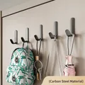 Pack of 5 matte black carbon steel adhesive hooks for wall mounting without drilling - 5 Pieces Pack / Slim Carbon Steel / Classic Black