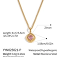 Detailed dimensions of a square stainless steel necklace with pink zircon and size labels - Pink Zirconia (YYN025021-P)