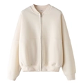 Damen Bomberjacke mit Reißverschluss in Creme, hochwertiger Strickstoff, Größe XS - S / Oberteile / Aprikose