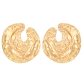 Pair of chunky gold geometric earrings with hammered texture on a white background - KC Gold (Alloy-3117)
