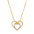 Gold double heart necklace with sparkling crystals on a delicate layered chain pendant - KC Gold Double Heart Rhinestone (K-1224)