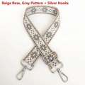 Detail of 3.8cm canvas bag strap with beige grey geometric pattern and silver hooks - Beige Grey Silver Hook