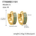 Gold plated stainless steel C-shaped hoop earrings with gradient blue zircon inlays - Blue Zirconia Earrings - Medium