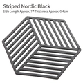 Black hexagonal heat-resistant silicone mat with hollow striped design, 7cm x 0.4cm size - Thin Style / Striped Black