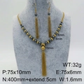Golden tassel jewelry set with grey natural stone beads on a display bust - Gunmetal Gray Bead Tassel Set (KS127264-Z)