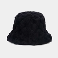 Detailed view of the soft black faux fur texture and brim of the plush bucket hat - M (56-58cm) / Black