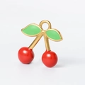 Titanium steel red cherry pendant with green leaves and gold hook for DIY jewelry - Cherry