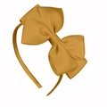 Kids grosgrain ribbon headband with a large handmade golden bow for girls hair styling - Khaki