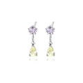 Elegant drop earrings with purple star and yellow teardrop gems in silver finish - Platinum Plated Colorful Zirconia (E2397)