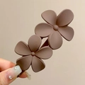 Barrette fleurie marron mat au style vintage français avec perles élégantes - Environ 10,5 cm / 7# Couleur Café